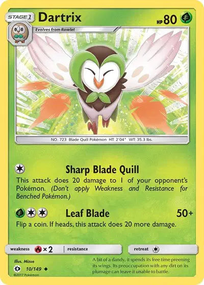 Dartrix Pokemon • Uncommon • 10 Sun & Moon Base Set Reverse Holofoil