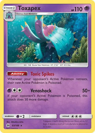 Toxapex Holo Rare • 63 Sun & Moon Base Set