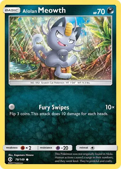 Alolan Meowth Common • 78 Sun & Moon Base Set Reverse Holofoil