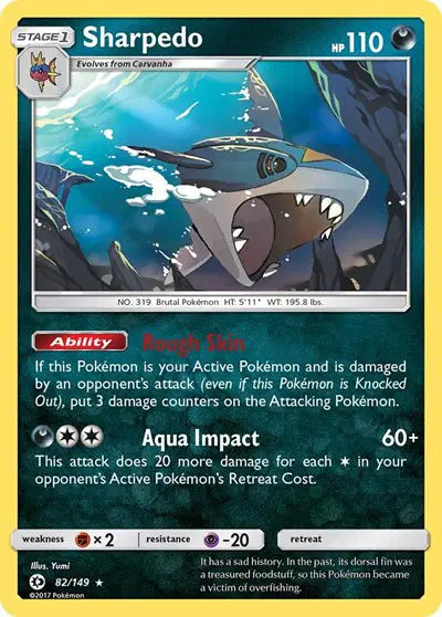 Sharpedo Holo Rare • 82 Sun & Moon Base Set  Reverse Holofoil