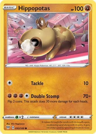 Hippopotas Darkness Ablaze Common 093/189 Reverse Holofoil