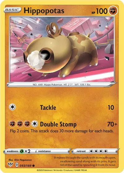 Hippopotas Darkness Ablaze Common 093/189 Reverse Holofoil