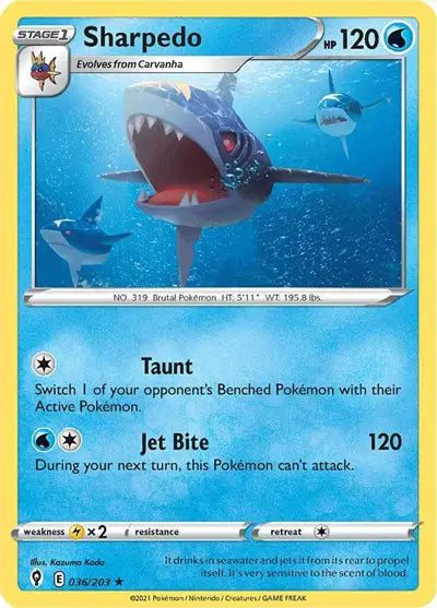 Sharpedo Rare • 036/203 Evolving Skies Reverse Holofoil