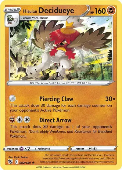 Hisuian Decidueye Holo Rare • 082/189 Astral Radiance Reverse Holofoil