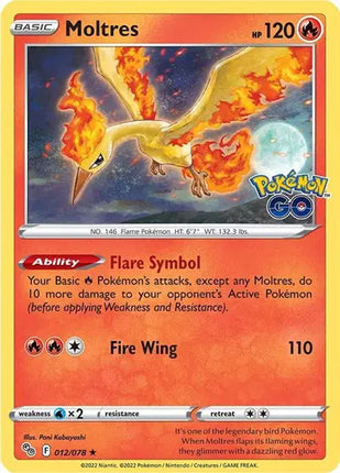 Moltres Holo Rare • 012/078 Pokemon Go Reverse Holofoil