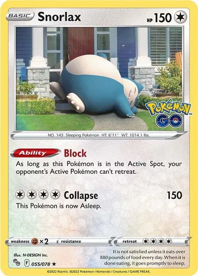 Snorlax Pokemon Go Holo Rare 055/078 Holofoil