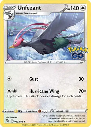Unfezant Uncommon • 063/078 Pokemon Go