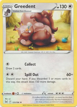Greedent Lost Origin Rare 151/196 Reverse Holofoil