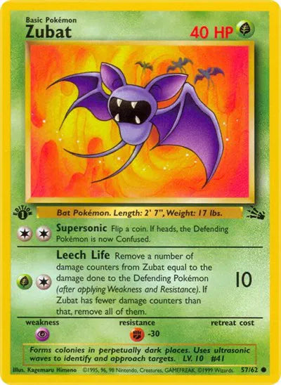 Zubat Fossil Common 57 1st Edition (HP)