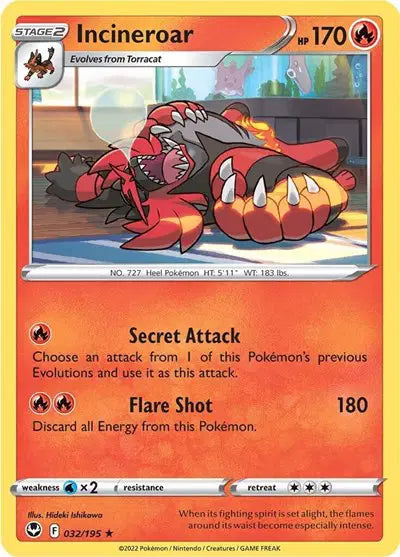 Incineroar Rare • 032/195 Silver Tempest Reverse Holofoil