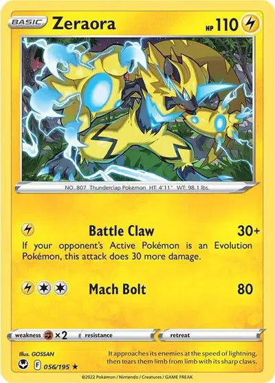 Zeraora Rare • 056/195 Silver Tempest Reverse Holofoil