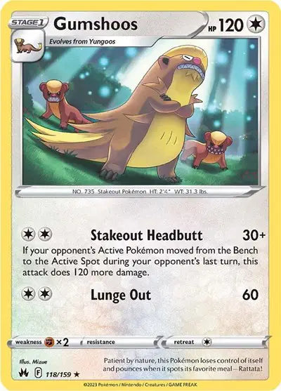 Gumshoos Rare • 118/159 Crown Zenith Reverse Holofoil