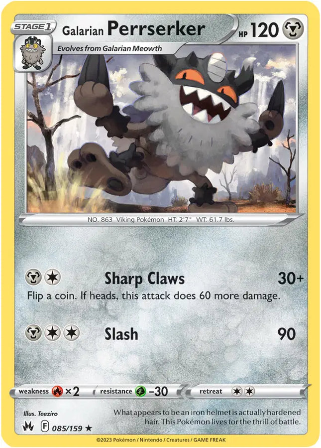 Galarian Perrserker Rare • 085/159 Crown Zenith