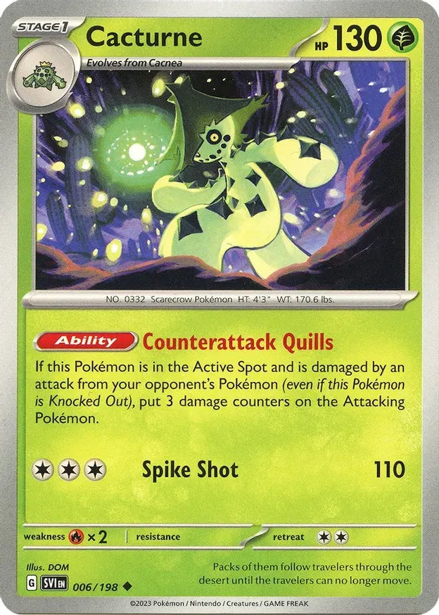 Cacturne Scarlet & Violet Base Set Uncommon 006/198 Reverse Holofoil