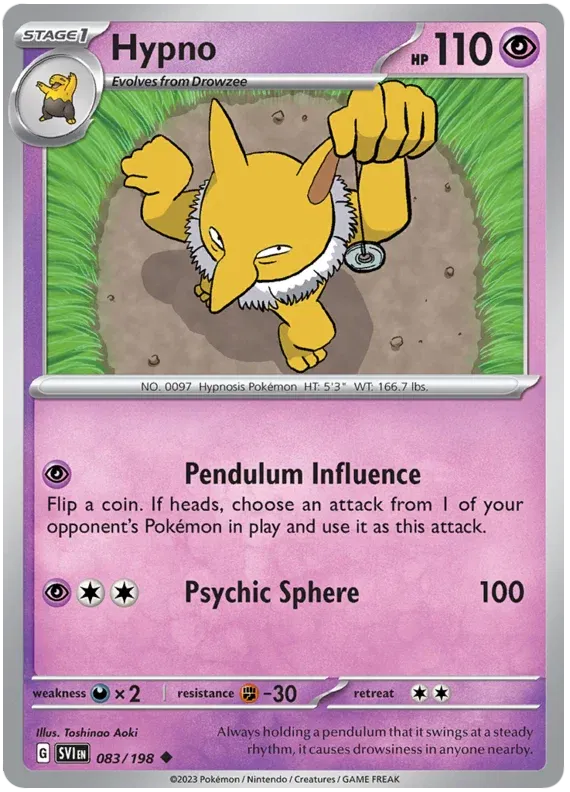 Hypno Scarlet & Violet Base Set Uncommon 083/198 Reverse Holofoil