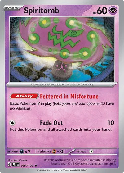 Spiritomb Paldea Evolved Rare 089/193 Reverse Holofoil