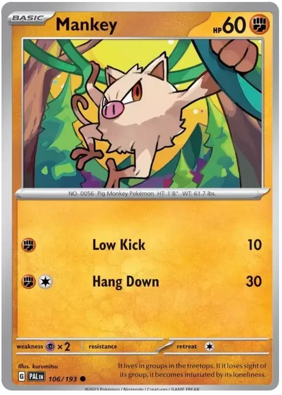 Mankey Paldea Evolved Common 106/193 Reverse Holofoil