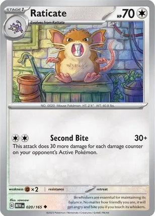 Raticate Uncommon • 020/165 SV: 151 Reverse Holofoil