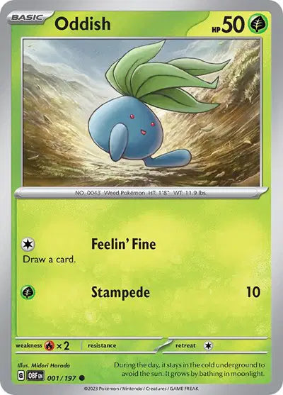 Oddish Common • 001/197 Obsidian Flames Reverse Holofoil