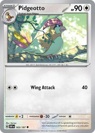 Pidgeotto Uncommon • 163/197 Obsidian Flames Reverse Holofoil