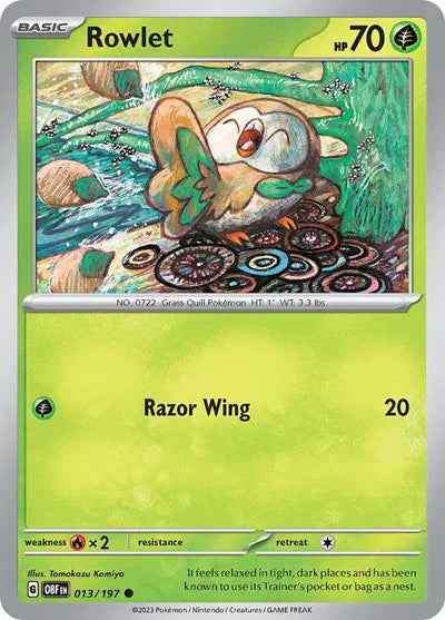 Rowlet Obsidian Flames Common 013/197 Reverse Holofoil