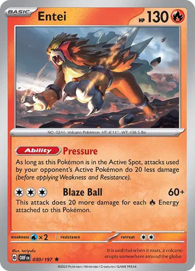 Entei Rare • 030/197 Obsidian Flames Holofoil