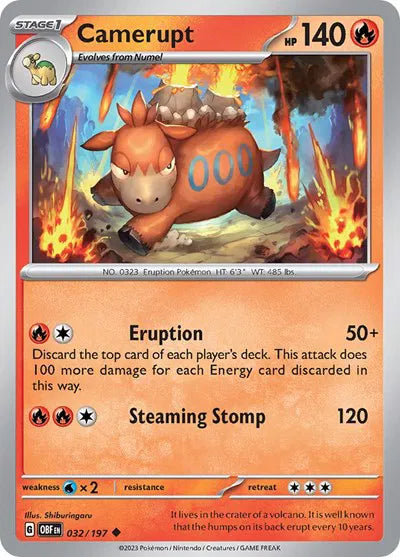 Camerupt Obsidian Flames Uncommon 032/197 Reverse Holofoil