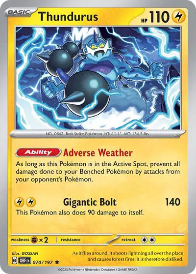 Thundurus Rare • 070/197 Obsidian Flames Reverse Holofoil