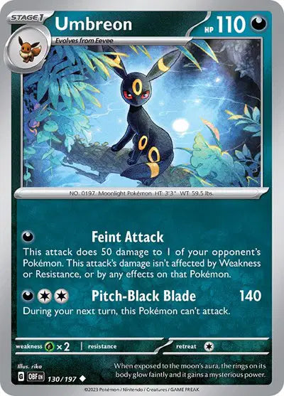 Umbreon Uncommon • 130/197 Obsidian Flames Reverse Holofoil