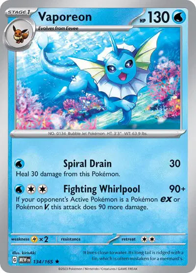Vaporeon Rare • 134/165 SV: 151 Reverse Holofoil