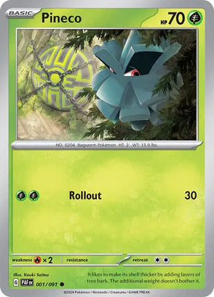 Pineco Paldean Fates Common 001/091 Reverse Holofoil
