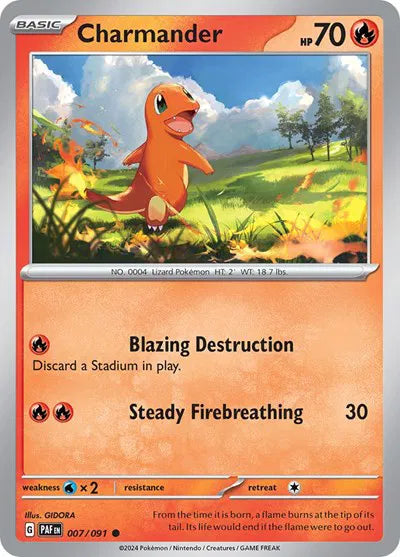 Charmander Paldean Fates Common 007/091 Reverse Holofoil
