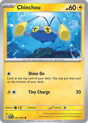 Chinchou Common • 020/091 Paldean Fates Reverse Holofoil