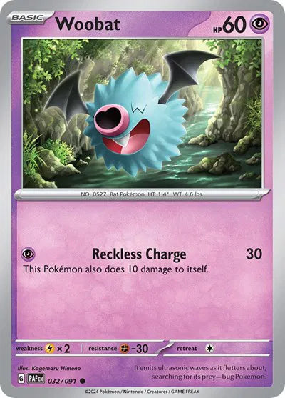 Woobat Paldean Fates Common 032/091 Reverse Holofoil