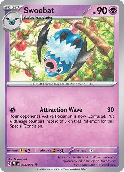 Swoobat Uncommon • 033/091 Paldean Fates Reverse Holofoil