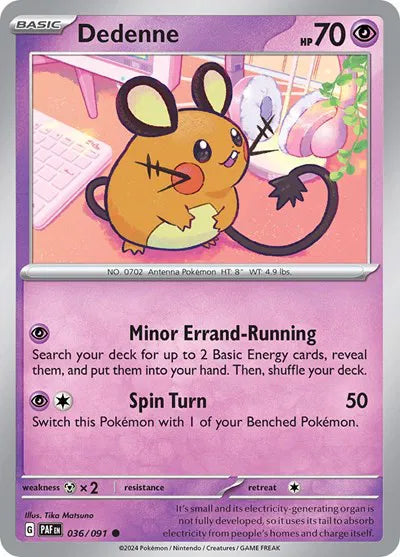 Dedenne Paldean Fates Common 036/091 Reverse Holofoil