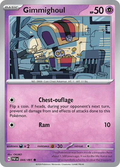Gimmighoul Paldean Fates Common 044/091 Reverse Holofoil