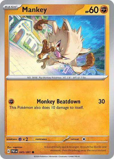 Mankey Common • 045/091 Paldean Fates Reverse Holofoil