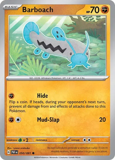 Barboach Paldean Fates Common 050/091 Reverse Holofoil