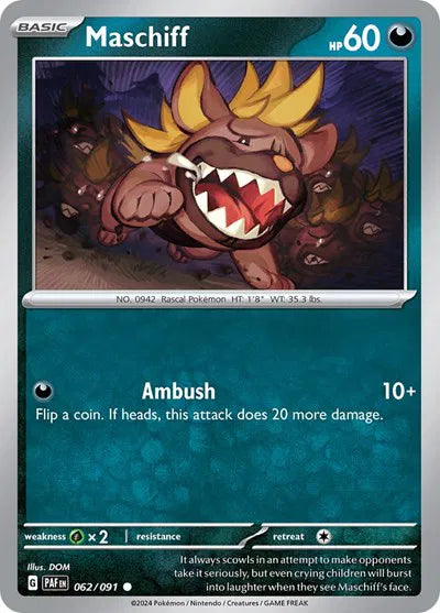 Maschiff Paldean Fates Common 062/091 Reverse Holofoil