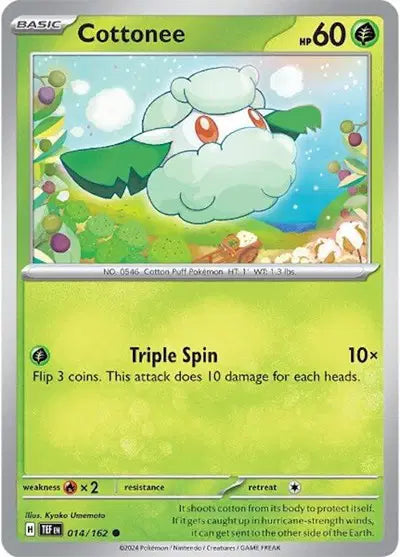 Cottonee Common • 014/162 Temporal Forces Reverse Holofoil
