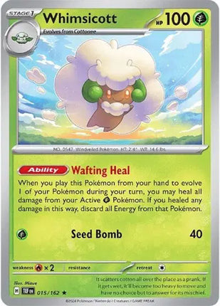 Whimsicott Rare • 015/162 Temporal Forces Reverse Holofoil