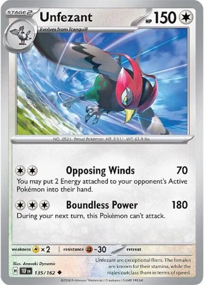 Unfezant Temporal Forces Uncommon 135/162 Reverse Holofoil