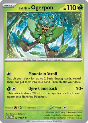 Teal Mask Ogerpon Twilight Masquerade Rare 024/167 Reverse Holofoil