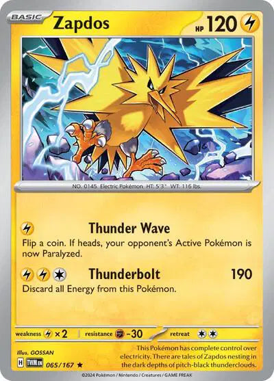 Zapdos Rare • 065/167 Twilight Masquerade Reverse Holofoil