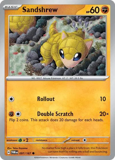 Sandshrew Twilight Masquerade Common 097/167 Reverse Holofoil