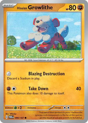 Hisuian Growlithe Common • 099/167 Twilight Masquerade Reverse Holofoil