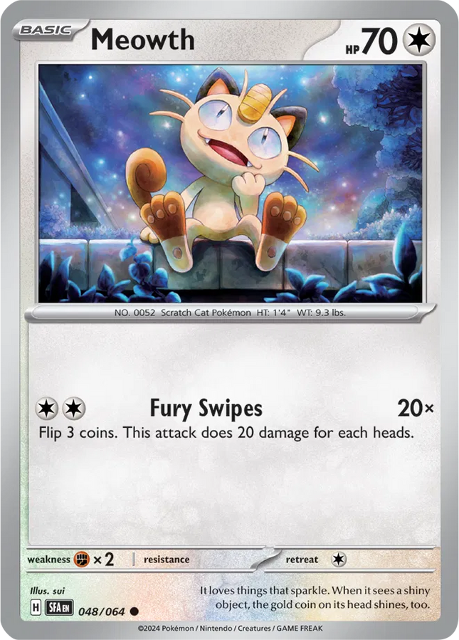 Meowth Shrouded Fable Common 048/064 Reverse Holofoil
