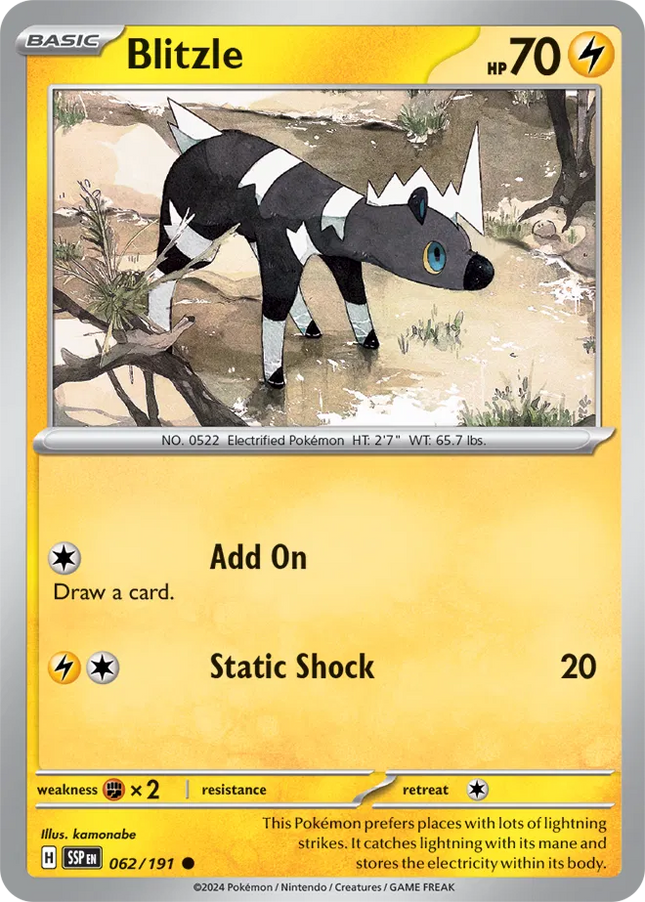 Blitzle Surging Sparks Common 062/191 Reverse Holofoil