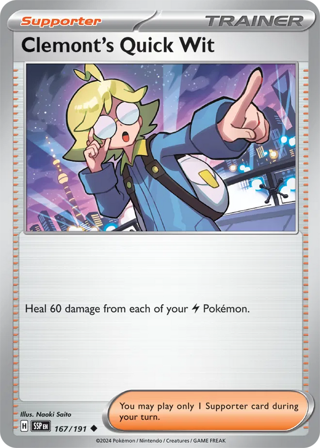 Clemont's Quick Wit Surging Sparks Uncommon 167/191 Reverse Holofoil